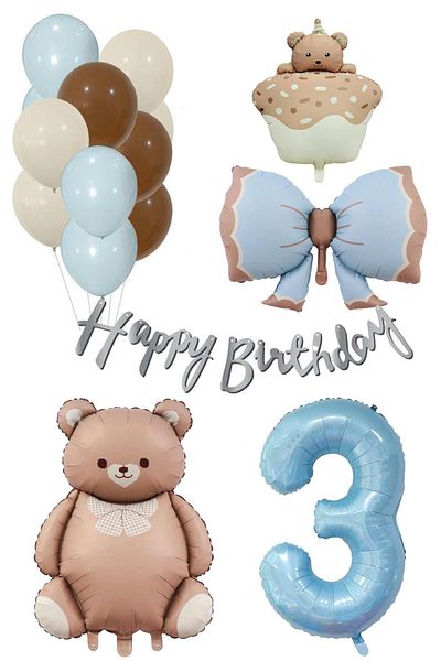 Patladı Gitti Retro 3 Year Old Teddy Bear Themed Baby Boy Concept Birthday Set