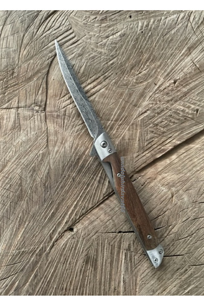 ALK Alaska Damascus Çelik Cep Çakısı Kamp Çakı Avcı Bıçagı Cep Bıçak Sivri 22cm