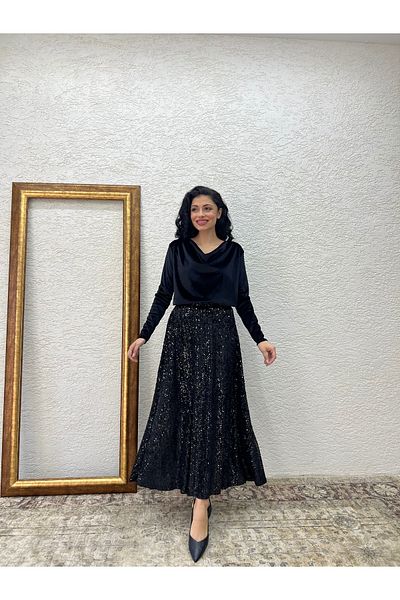 KÜÇÜĞÜM BUTİK Fusta lungă neagră cu paiete
