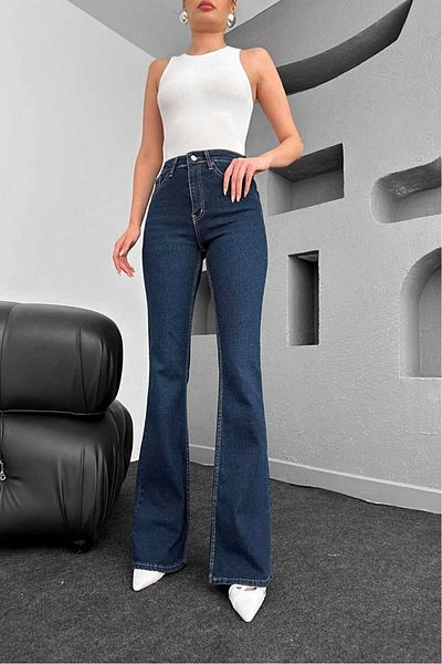 Trn JNS Las Vegas Blugi evazați albastru închis Lycra Flare Jeans Pantaloni denim