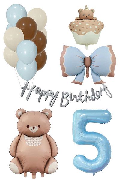 Patladı Gitti Retro 5 Year Old Teddy Bear Themed Baby Boy Concept Birthday Set