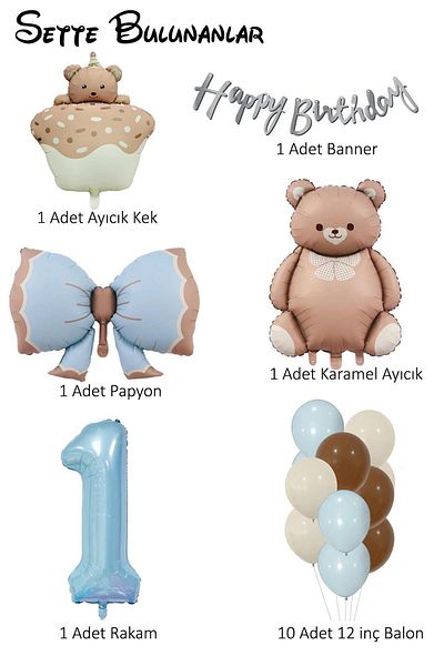 Patladı Gitti Retro 1 Year Old Teddy Bear Themed Baby Boy Concept Birthday Set