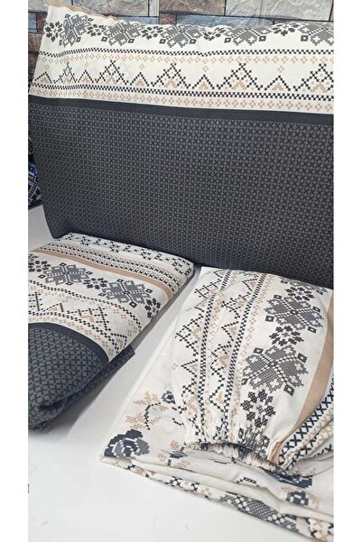 Gasel Home طقم غطاء لحاف قطني بنمط غرز متقاطعة مزدوجة (ملاءة مطاطية)