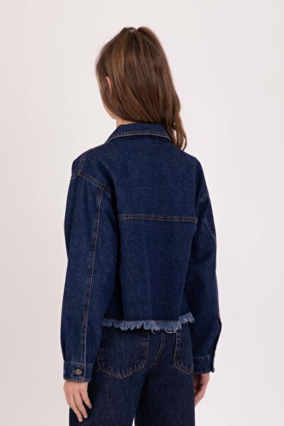 DMB BOYS & GIRLS Jachetă de blugi pentru fetiță cu buzunare cu ciucuri din bumbac - bleumarin