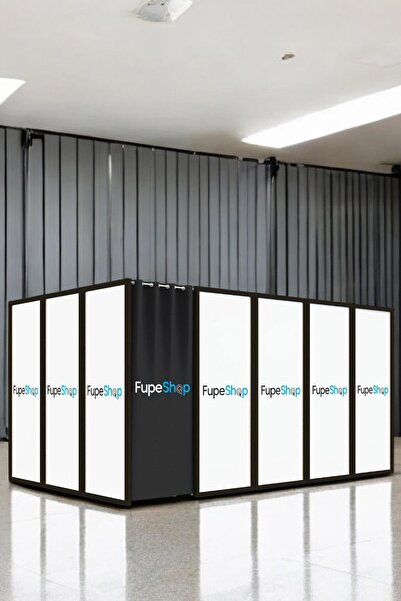 Fupe Shop Doğal Ahşap Siyah Logo Baskılı Oda Paravan Giyinme Kabini FP-224161