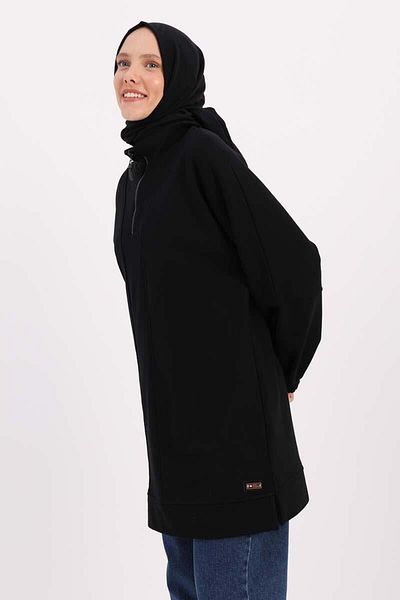 ALLDAY Black-Vertical Collar Zippered Sweat Tunic
