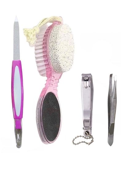 newnet 4 Pieces Manicure Pedicure Set - Nail File & 4in1 Heel Grater-Brush-Tub
