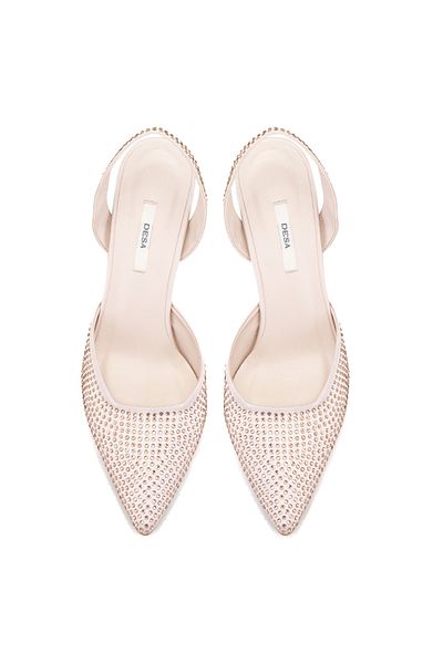 Desa Women's Beige Stone Satin Evening Dress Shoes