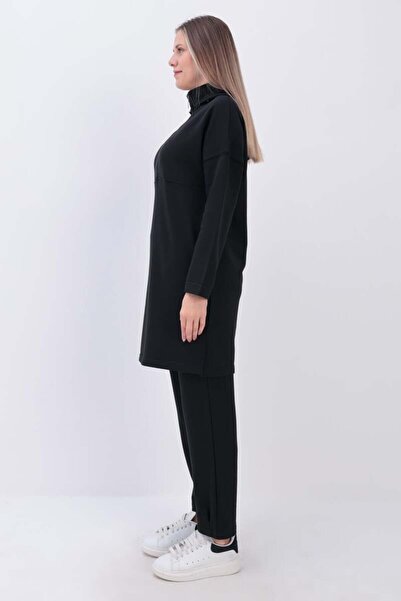 ALLDAY Siyah-Robalı Kapüşonlu Pantolonlu Takım