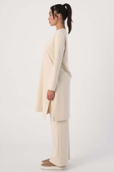 ALLDAY Světle béžový oblek s rozparky na bocích Lycra kalhoty