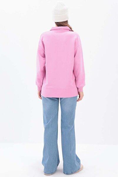 ALLDAY Pembe-Yanları Fermuarlı Yakalı Sweat Tunik