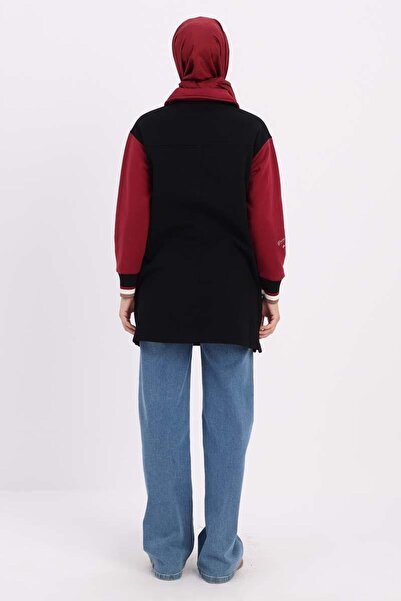 ALLDAY Black-Two-Color Embroidered Buttoned Comfortable Cardigan