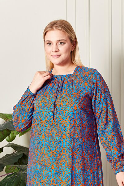 Ferace Γυναικείο φόρεμα βισκόζης μεγάλου μεγέθους Hijab με σχέδιο Indigo