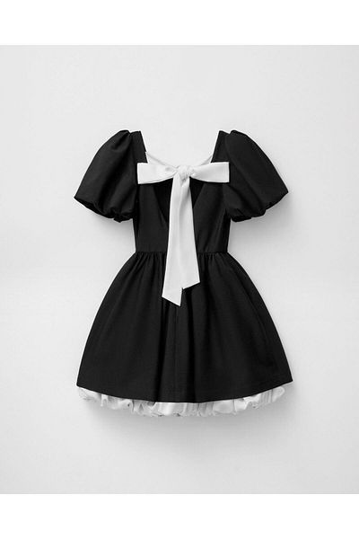 Magu Girl's Black and White Lace Cotton Dress Evening Dress