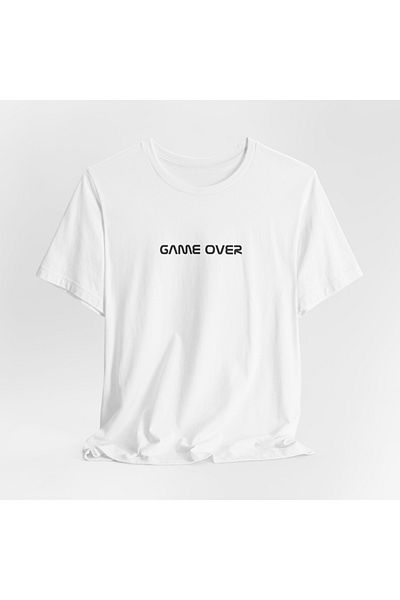 IVART Μαύρο και άσπρο Gamer Over Printed-unisex - 100% βαμβακερό κοντομάνικο μπλουζάκι με κανονικό λαιμόκοψη