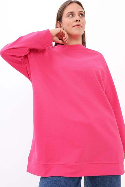 ALLDAY Fuchsia-Crew Neck Raglan Sleeve Sweatshirt