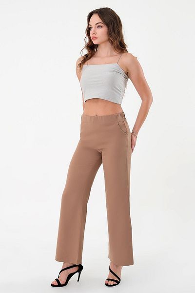 Hazel Women's Mink Waist Elastic Palazzo Trousers