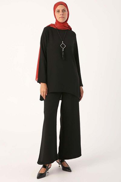 ALLDAY Black Necklace Wide Leg Trousers Tunic Suit