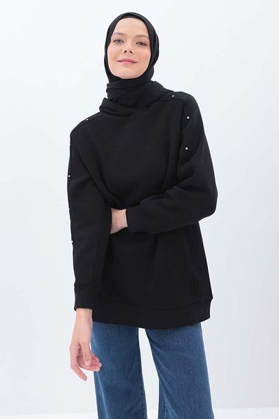 ALLDAY Black Sleeves Stone Hooded Sweat Tunic