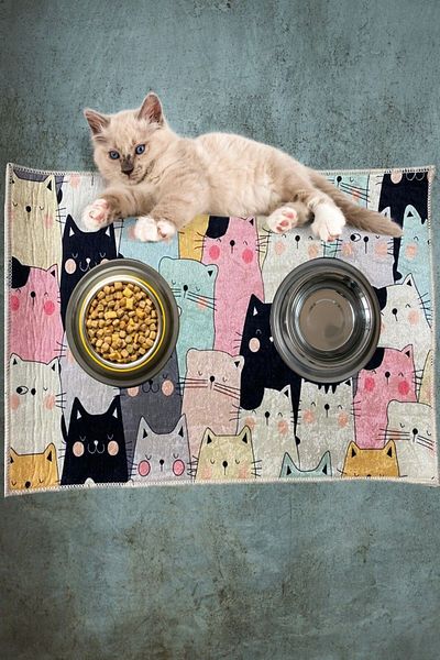on the clouds Colorful Cat Food Mat, Cat Placemat, Food Bowl Mat, Food Mat, Cat Water Play Mat