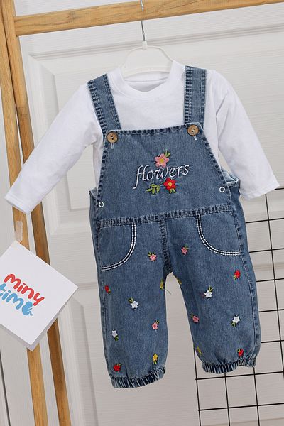 MinyTim Baby Girl Denim Salopet, 100% Cotton, 9Months, 12Months, 18Months