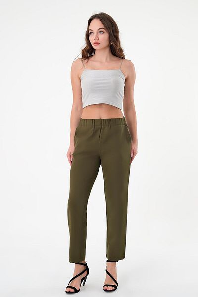 Hazel Women's Khaki Elastic Waist Slim Fit Trousers
