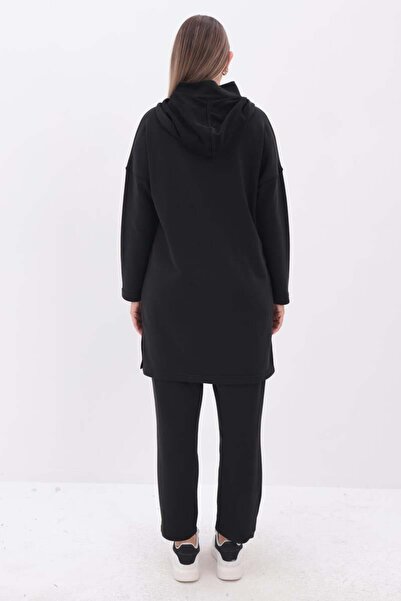 ALLDAY Siyah-Robalı Kapüşonlu Pantolonlu Takım