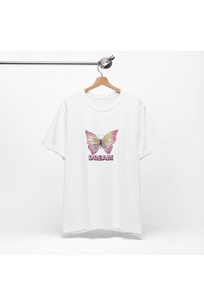 IVART Dream-Kelebek-unisex - 100% βαμβακερό κοντομάνικο μπλουζάκι με κανονικό λευκό λαιμόκοψη
