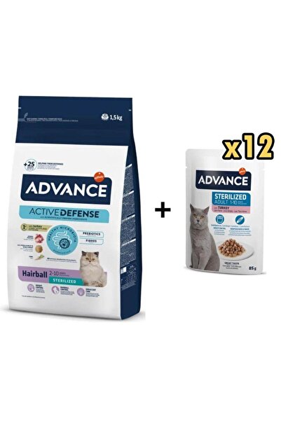 Advance Hairball Hindili Kısırlaştırılmış Kedi Maması 1,5 Kg + 12 Adet Advanc...