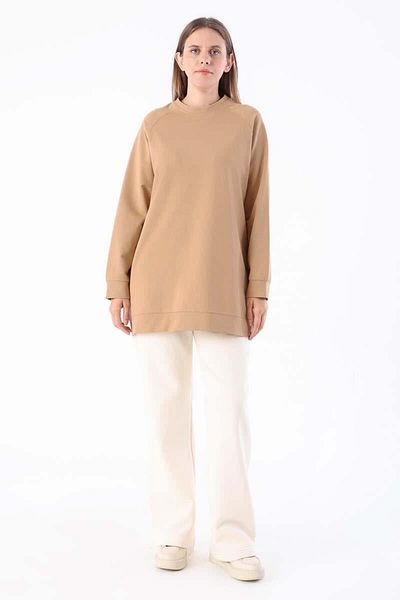 ALLDAY Beige-Crew Neck Raglan Sleeve Sweatshirt