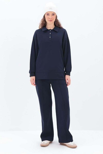 ALLDAY Navy Blue-Sweat Tunic with Side Zip Collar