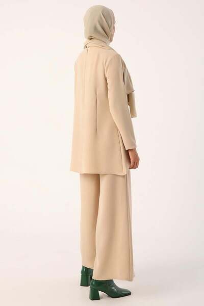 ALLDAY Beige Necklace Wide Leg Trousers Tunic Suit