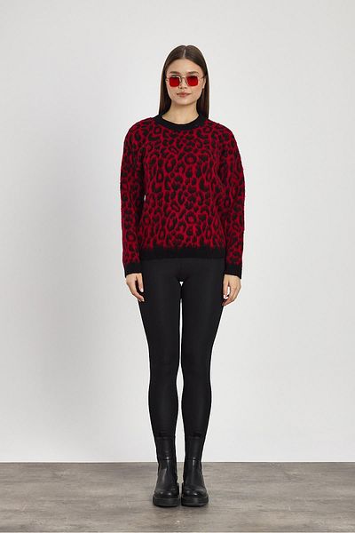 Rays 6702 Pulover cu model leopard roșu