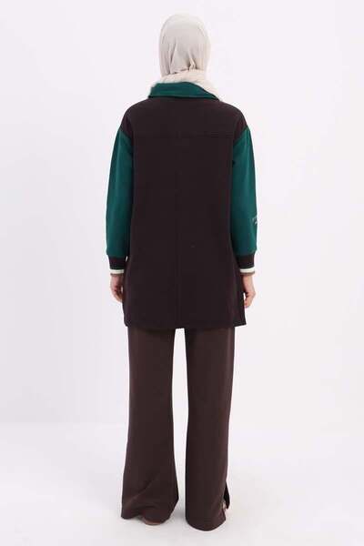 ALLDAY Bitter Brown-Two-Color Embroidered Buttoned Comfortable Cardigan