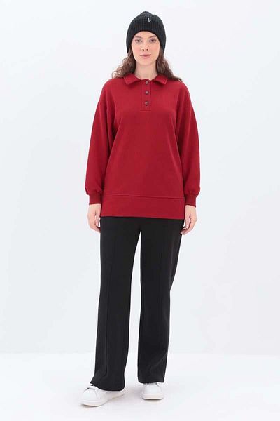 ALLDAY Red-Sweat Tunic with Side Zip Collar