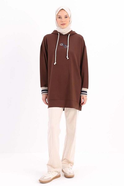 ALLDAY Bitter Coffee-Embroidered Cuff Ribbed Sweat Tunic