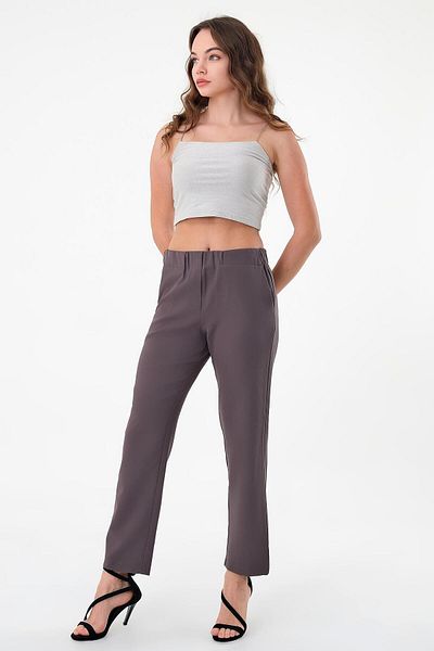 polle Women's Anthracite Elastic Waist Slim Fit Trousers