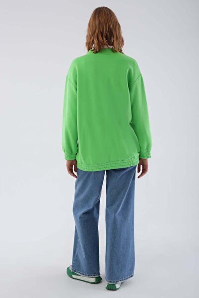 ALLDAY Neon Yeşil-Çıtçıtlı Fermuarlı Şardonlu Hırka