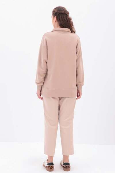 ALLDAY Beige-Sweat Tunic with Side Zip Collar