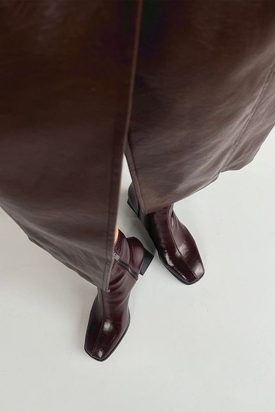 STRASWANS Trew Women's Stretch Heeled Wrinkled Leather Boots Claret Red