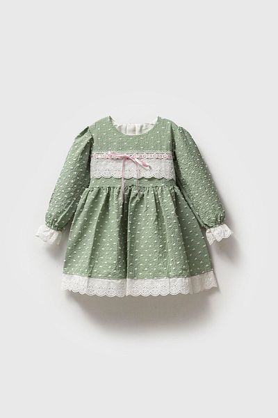 Magu Bow Print Cotton Lined Lace Dress Girl