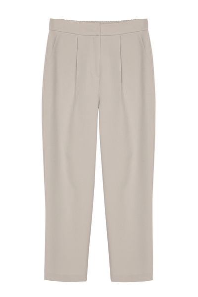 Quzu Elastic Waist Fabric Trousers Light Gray