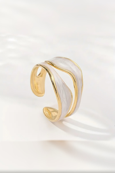 ELMATOLYE خاتم أبيض ذهبي من الفولاذ المقاوم للصدأ مضاد للحساسية - خاتم أنيق للإجهاد، فستان سهرة عصري بحلقة ملفوفة