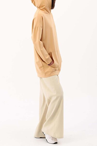 ALLDAY Açık Bej Kanguru Cepli Kapüşonlu Sweat Tunik