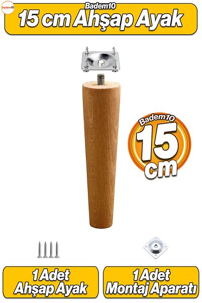 Badem10 Picior din lemn (15 CM) cu dispozitiv de conectare Mobilier Fotoliu Canapea Picior Picior cu șurub M8