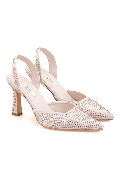 Desa Women's Beige Stone Satin Evening Dress Shoes