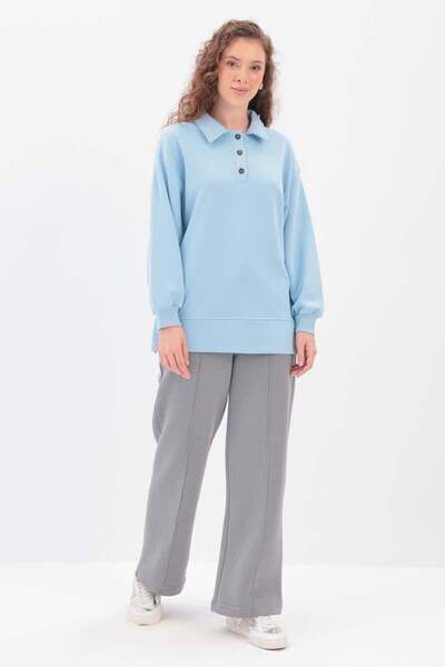 ALLDAY Açık Mavi-Yanları Fermuarlı Yakalı Sweat Tunik