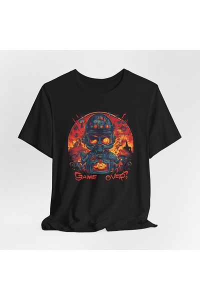 IVART Πολύχρωμο GAME OVER Τυπωμένο -unisex -100% βαμβακερό κοντομάνικο μπλουζάκι με κανονικό λαιμόκοψη