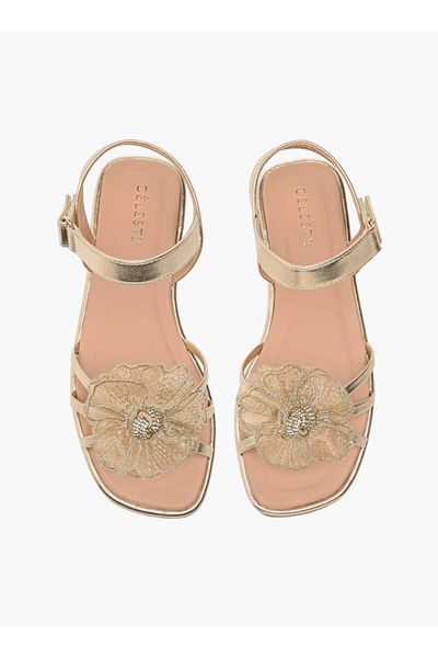 Celeste Celeste Girls' Flower Applique Sandals with Hook and Loop Closure