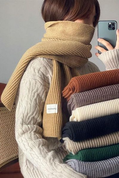 Moibody 100% Ακρυλικό Premium Πλεκτό Κασκόλ με Ριμπέλα Κρύο Αξεσουάρ